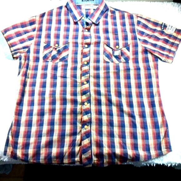 Akoo Brand Men's Short-Sleeved Button-Down Shirt Plaid Pattern XL Streetwear.... - Picture 13 of 14